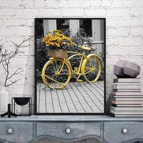 Quadro Fotografia Bicicleta Amarela 45X34Cm - Madeira Preta
