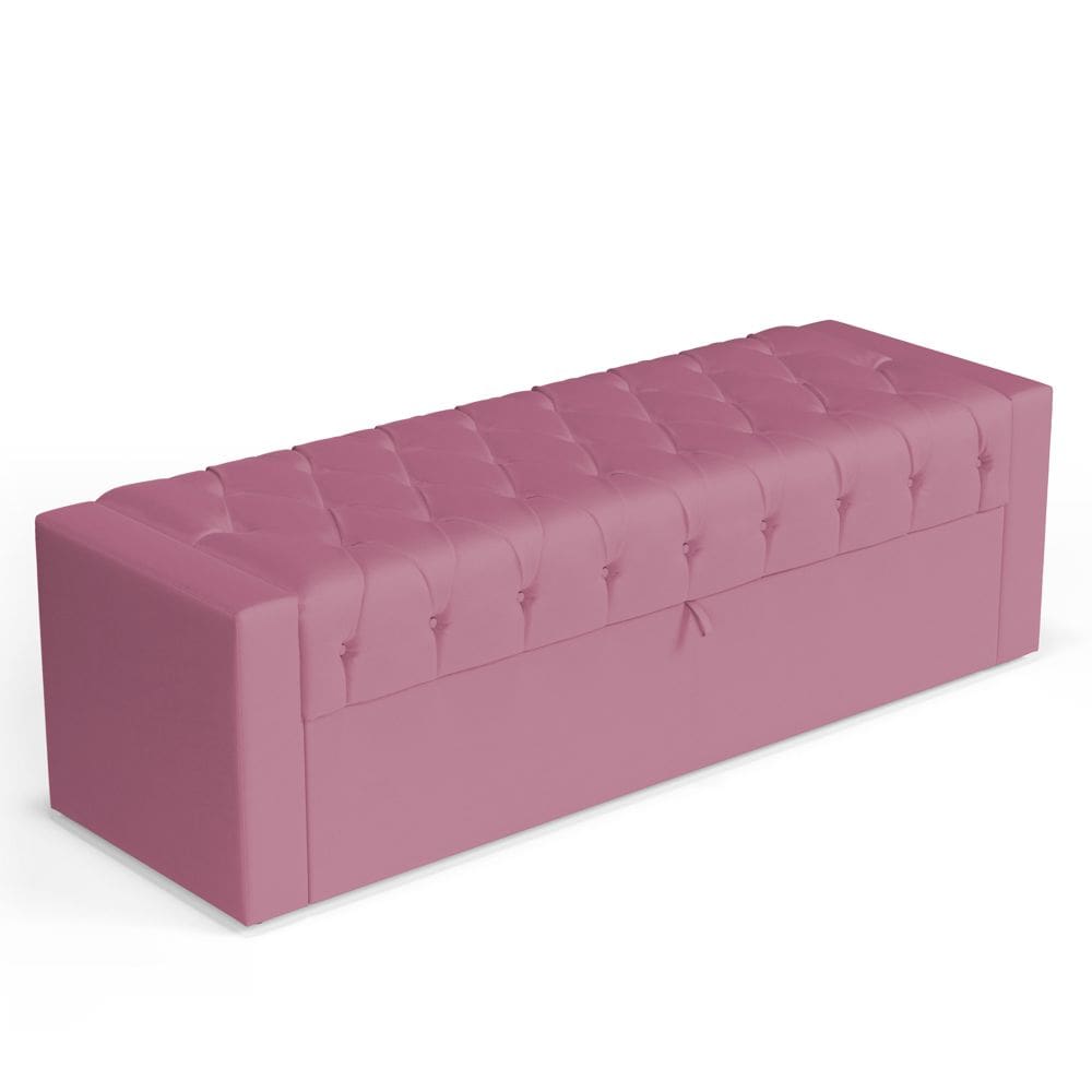 Calçadeira Báu Queen Size Atena 160cm Capitonê Suede Rosa - Abmaza