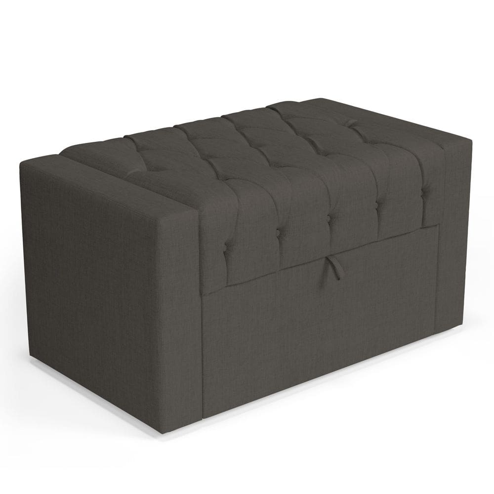 Calçadeira Báu Solteiro Atena 90cm Capitonê Linho Cacau - Abmaza