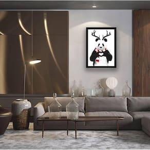 Quadro Panda Coração 24X18 Com Vidro - Madeira Preta