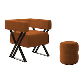 Poltrona Decorativa Sala de Estar Miralys com Puff Decorativo Yaris Bouclê Terracota - Abmaza