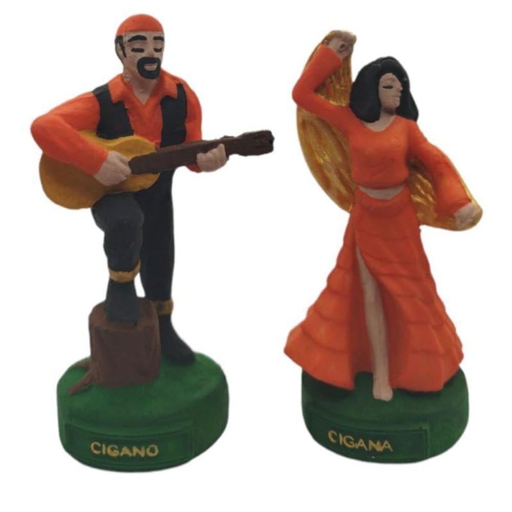 Escultura Ciganos Casal Cor Laranja 11 Cm Resina