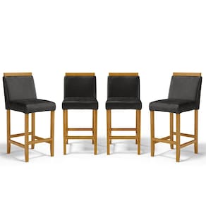 Kit Com 4 Banquetas Eloá Madeira Maciça Assento Estofado Para Bancada