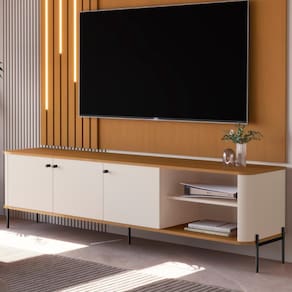 Rack Para TV 70 Polegadas Olaf Off White Nature Preto