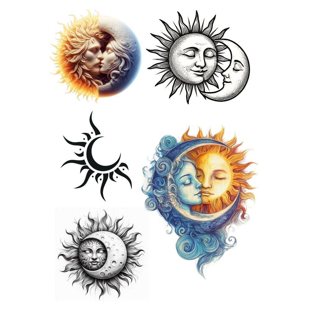 5 Tatuagens Temporaria Tema Sol e Lua