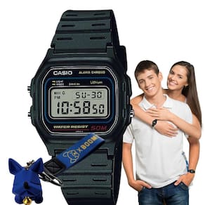 Relógio de Pulso Casio Feminino Digital Vintage Pequeno Quadrado Resistente Água Esportivo Preto W-59-1VQ + Chaveiro Personagens