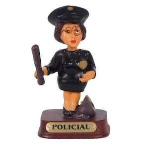 Miniatura Policial Feminina 8cm Resina Madeira