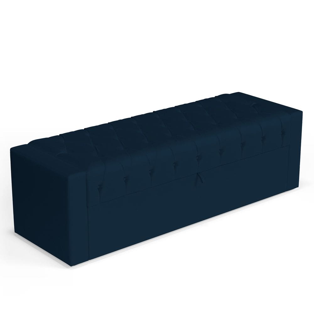 Calçadeira Báu Casal Padrão Atena 140cm Capitonê Veludo Azul Marinho - Abmaza
