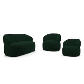 Kit 02 Poltronas Giratória e 01 Sofá Orgânico Glee 03 Lugares 170cm Veludo Verde Escuro - Abmaza