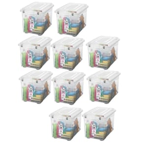 Kit 10 Organizador De Escritório 56,1L Transparente Tampa