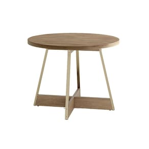 Mesa de Sala Jantar Átria 1594 Redonda Aço c/ Tampo Madeirado Redondo 100cm Dourado/Noce/Carvalho - Carraro