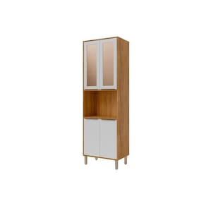 Paneleiro de Cozinha Cristaleira Celeste c/ 4 Portas (2 c/ Vidro Reflecta) e 1 Nicho 70cm Cinamomo/Branco - MGM