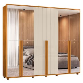 Guarda Roupa Casal Volpi Ripado 6 Portas com 8 Espelhos - Madetec