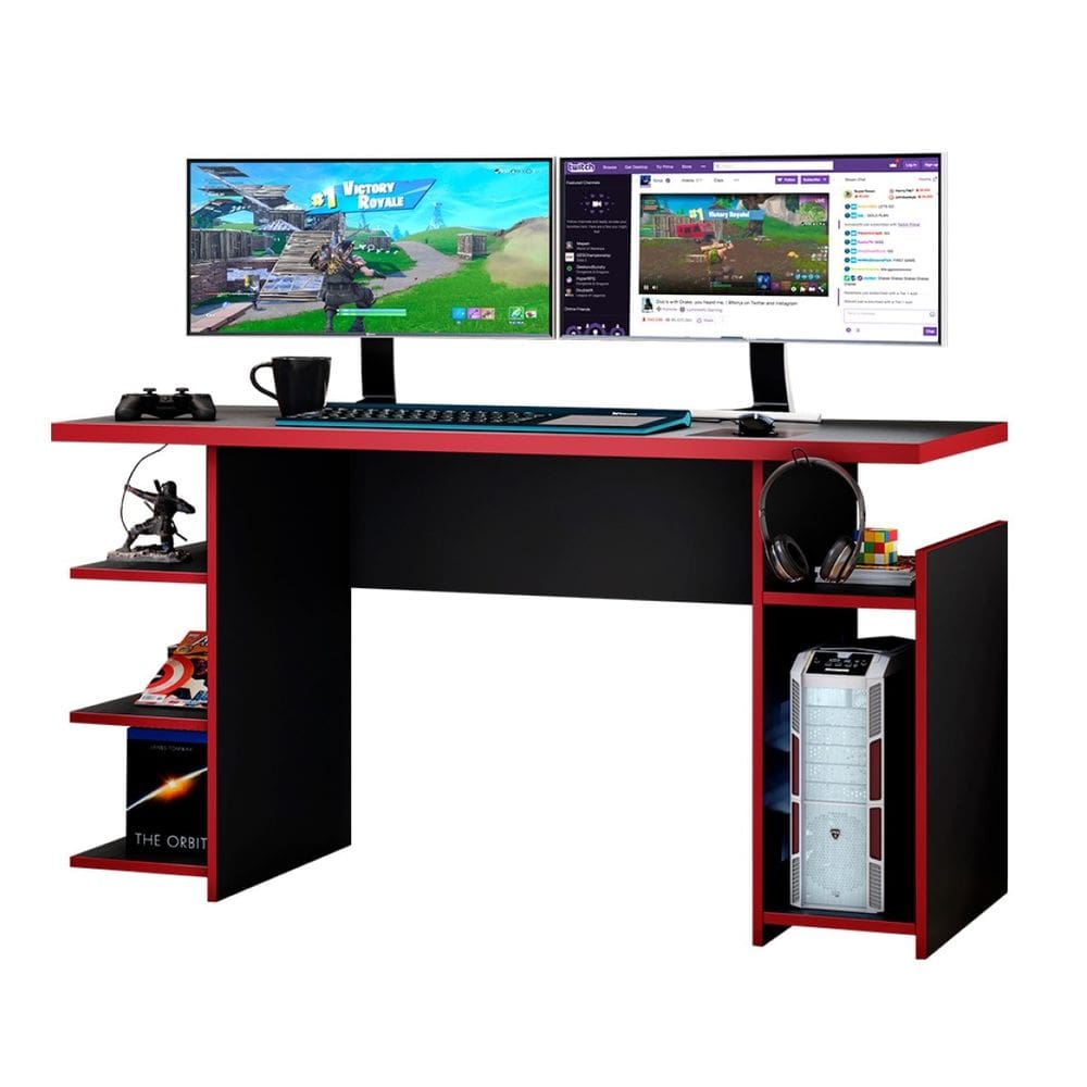 Escrivaninha 136Cm Gamer Notável Preto Vermelho