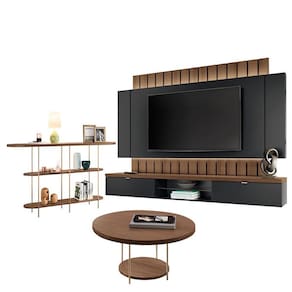 Home Suspenso Illusion 2.2 Preto Castanho e Aparador Infinity e Mesa de Centro Sky Castanho- HB Móveis