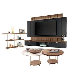 Home Suspenso Illusion 2.2 Preto Castanho e Aparador Infinity e Kit Mesa de Centro Sky Castanho- HB Móveis