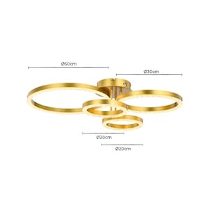 Lustre Plafon Led Holly Dourado 4 Argolas Com Cristais