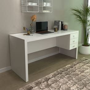 Mesa de Escritório Branca com 3 Gavetas 155x74 Cm ME4113