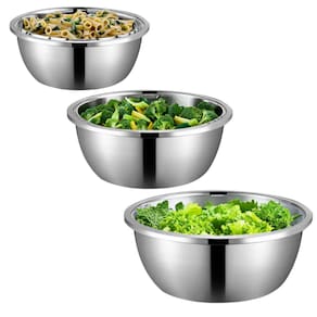 Jogo de Tigelas Bowls Vasilhas Redonda em Aço Inox Multiuso Funda Kit com 3 peças 20-24-28cm