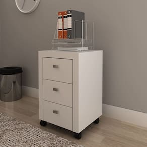 Gaveteiro para Escritório com 3 Gavetas Pés Rodizios ME4108 Branco