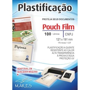 Plástico p/Plastificação Pouch Film 121x191mm 0,07 100un