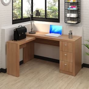 Mesa para Escritório em L com 3 Gavetas ME4101 Amêndoa
