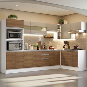 Cozinha Completa 100% MDF Madesa Smart Modulada De Canto Branc/Rustic/Crema