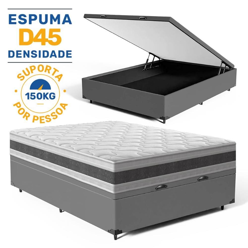Cama Box Baú com Colchão de Espuma D45 Double Face Air Pro Força Anjos Casal 138cm