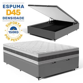 Cama Box Baú com Colchão de Espuma D45 Double Face Air Pro Força Anjos Casal 138cm