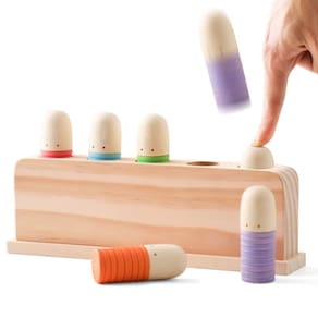 Fantoches multicoloridos Pop Up Toy Etucdose de madeira com mais de 3 anos