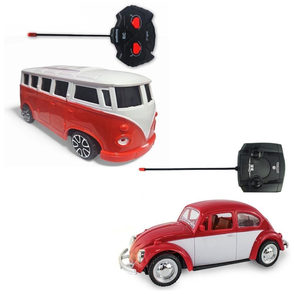 Kit Carrinho De Controle Remoto Fusca E Perua Clássicos Vermelho