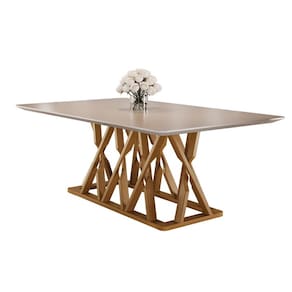 Mesa de Jantar Moderna Madeira Maciça com Vidro 2,40x1,10m - Quartzo - Harmonia Salas