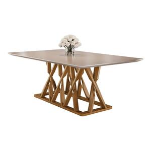 Mesa de Jantar Moderna Madeira Maciça com Vidro 2,20x1,10m - Quartzo - Harmonia Salas