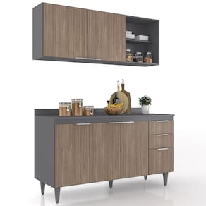 Armário de Cozinha Com Tampo CP01 150cm Pérola Grafite/Freijó Z34 - Mpozenato