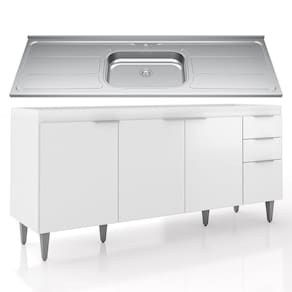 Balcão de Cozinha Com Pia Inox 180cm Pérola Z34 Branco - Mpozenato