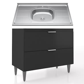 Balcão de Cozinha Com Pia Inox 100cm Pérola Z34 Preto - Mpozenato