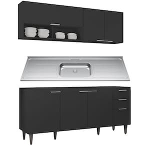 Armário de Cozinha CP01 Com Pia 180cm Pérola Z34 Preto - Mpozenato