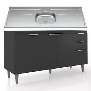 Balcão de Cozinha Com Pia Inox 150cm Pérola Z34 Preto       - Mpozenato