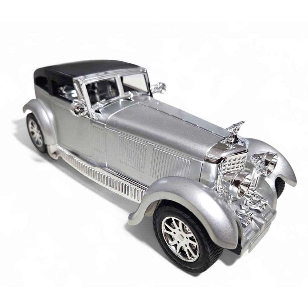 Carrinho Miniatura Antigo Clássico Fricção Colecionável 24cm Prata Jr0868