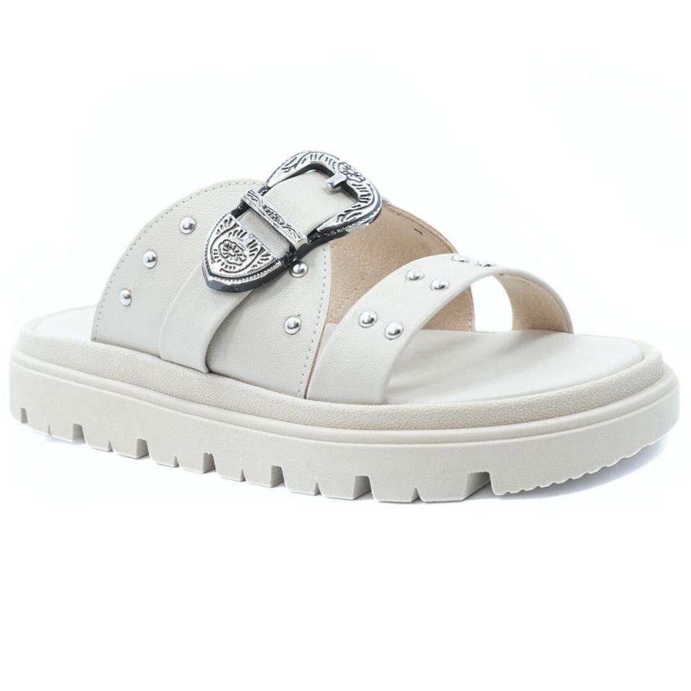 Papete Moleca Plataforma Tratorada Spikes Feminina - Off White