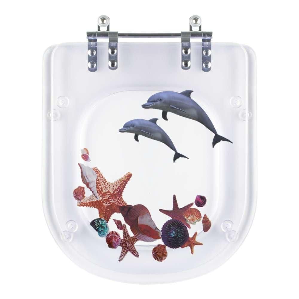 Assento Sanitário Poliester Flox Decorado Golfinho e Conchas para vaso Fiori