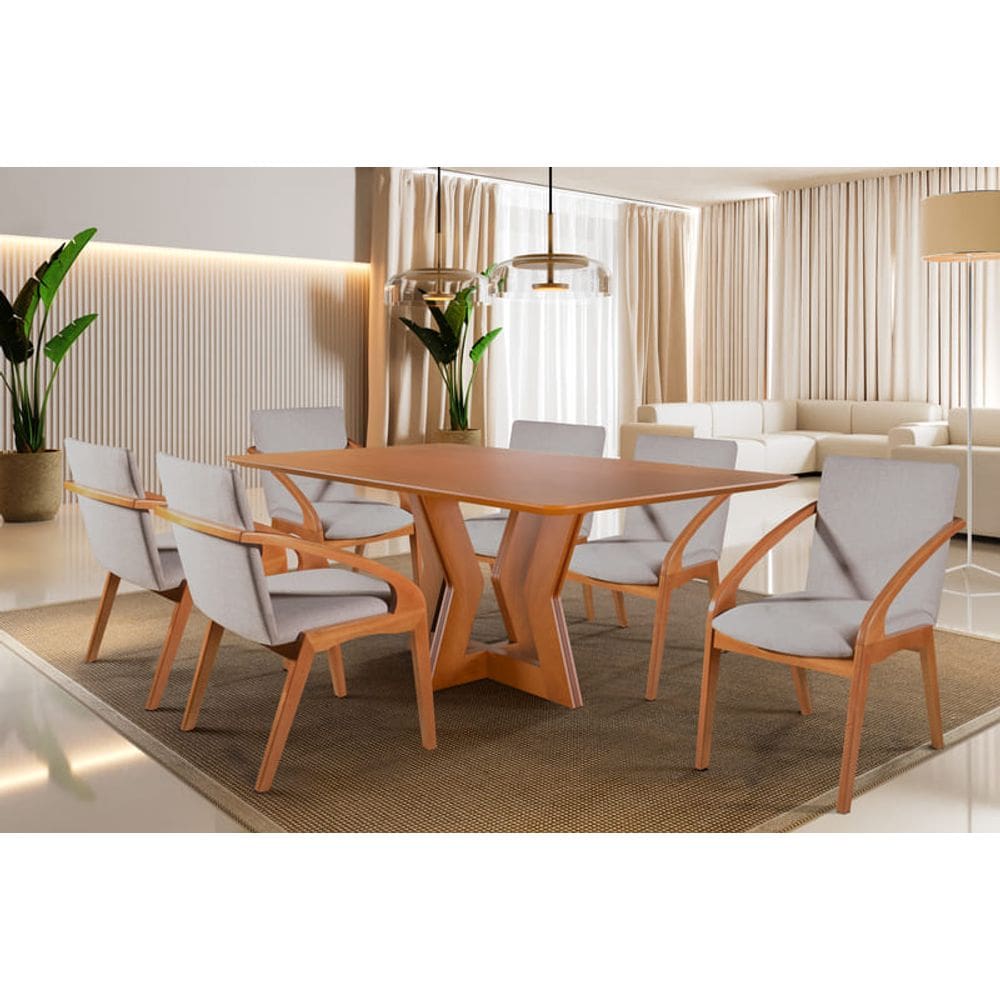 Sala de Jantar Moderna Laminada 6 Cadeiras 1,80x0,90m - Jade - Harmonia Salas