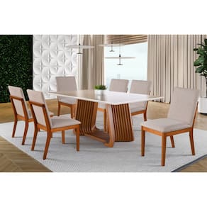 Sala de Jantar com Vidro Madeira Maciça 6 Cadeiras 1,80x0,90m - Turmalina - Harmonia Salas