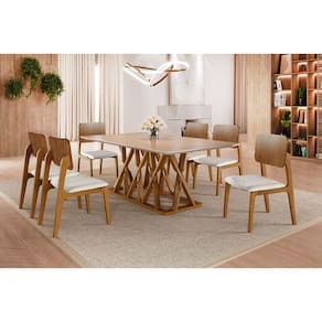 Sala de Jantar Moderna Madeira Maciça 6 Cadeiras 2,0x1,0m - Quartzo - Harmonia Salas