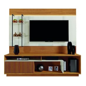Home para Sala de TV Moderno com LED - Ravena-Naturale/Off White - Mavau Móveis