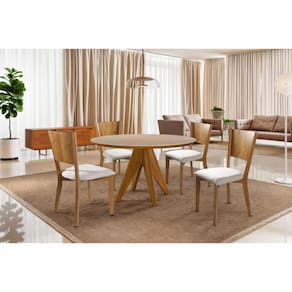 Sala de Jantar Redonda com Vidro Madeira Maciça 4 Cadeiras 1,20m - Ametista - Harmonia Salas