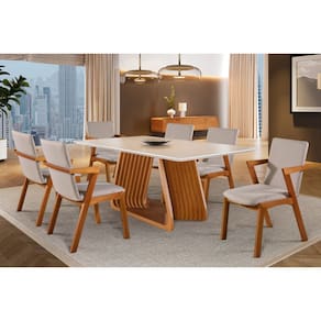 Sala de Jantar com Vidro Madeira Maciça 6 Cadeiras 1,80x0,90m - Obisidiana - Harmonia Salas
