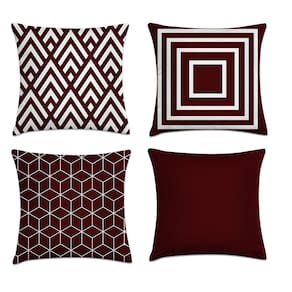Kit 4 Capas De Almofada Geométrica Vinho 45X45