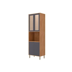 Paneleiro de Cozinha Cristaleira Celeste c/ 4 Portas (2 c/ Vidro Reflecta) e 1 Nicho 70cm Cinamomo/Titanium - MGM