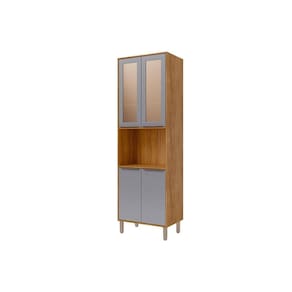 Paneleiro de Cozinha Cristaleira Celeste c/ 4 Portas (2 c/ Vidro Reflecta) e 1 Nicho 70cm Cinamomo/Platina - MGM